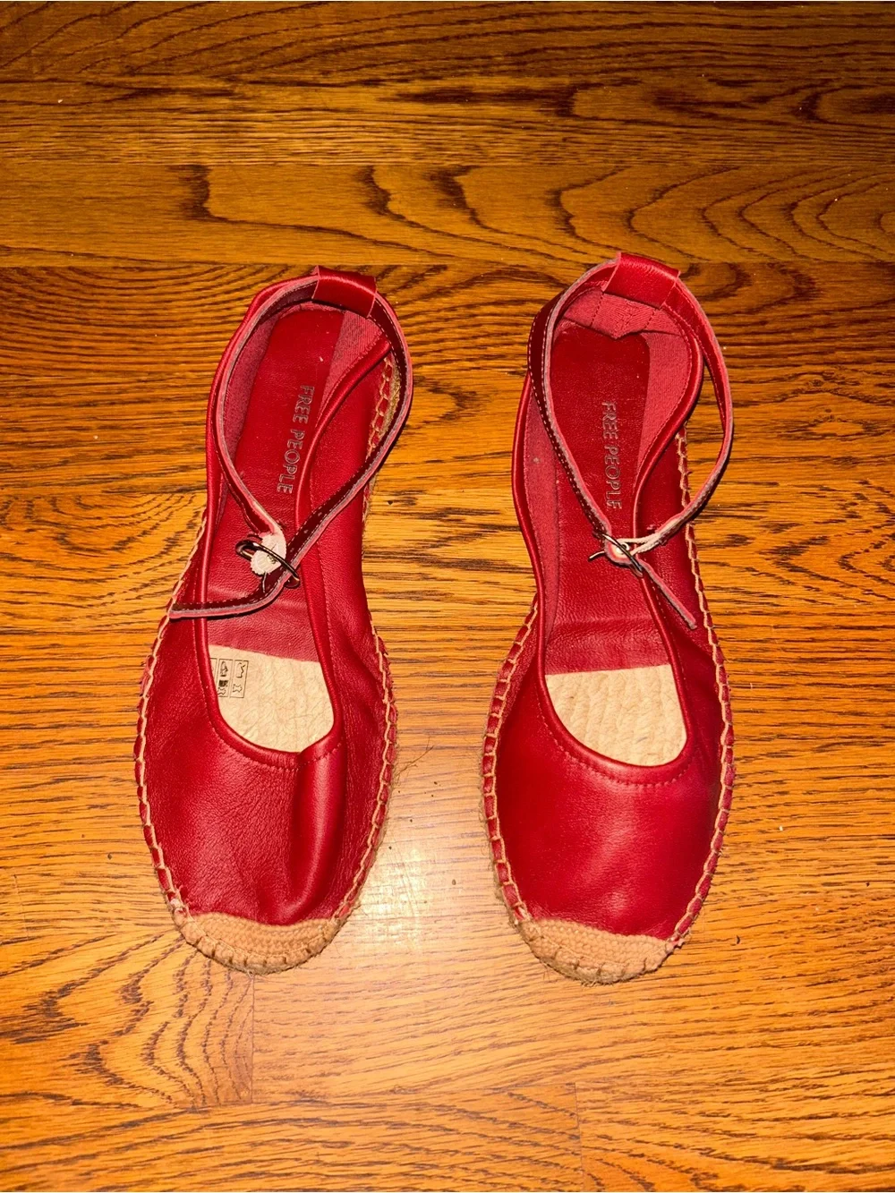 Free People Red Leather Espadrille Ankle Strap Flats EU 40 US 9-9.5 NWOT